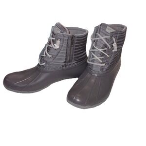 Sperry Saltwater‎ Duck Boots Metallic Silver Grey Rain Snow Women Sz 10